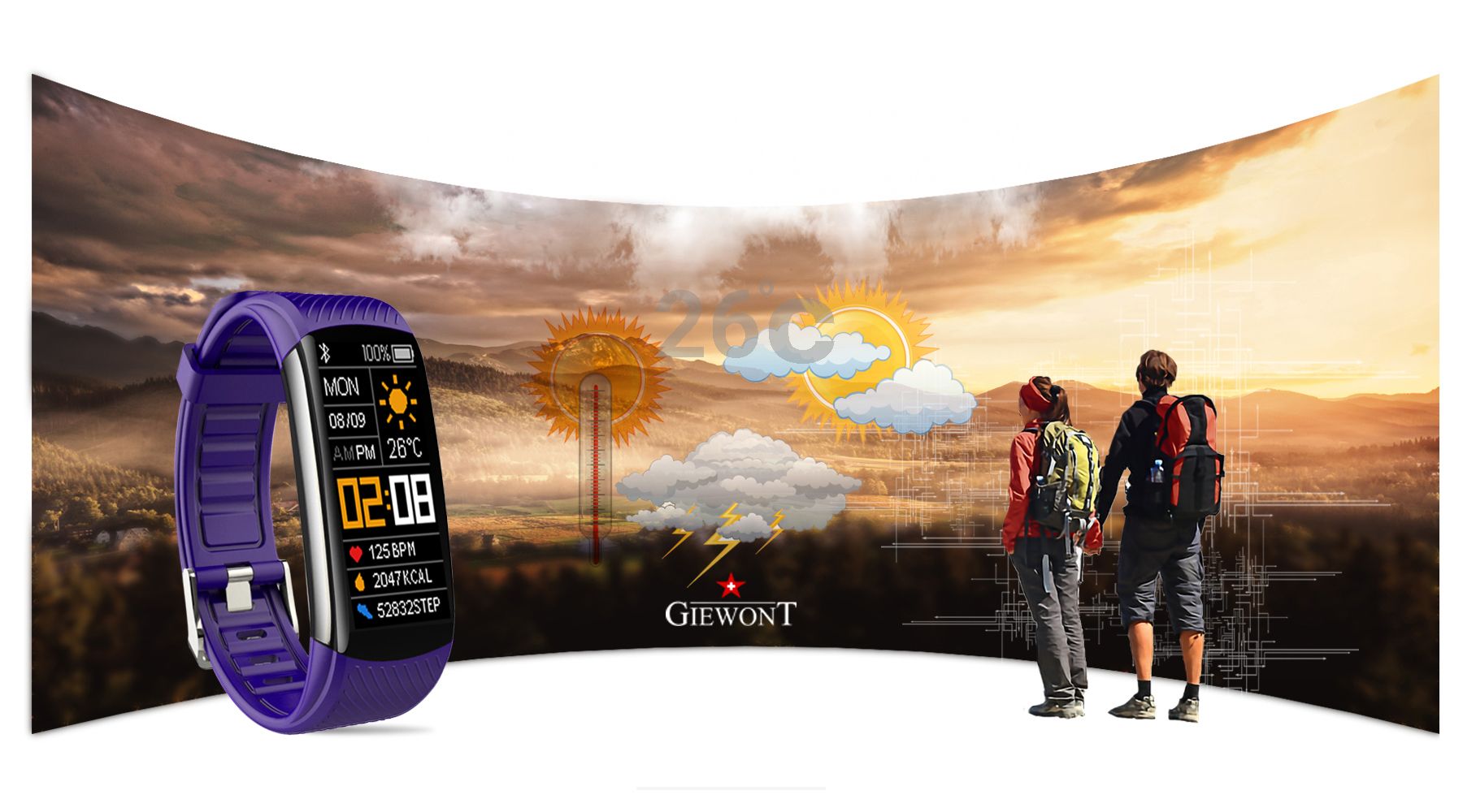 Polski Smartband Giewont Pasek silikonowy Fioletowy Polski Smartband Giewont Pasek silikonowy Fioletowy