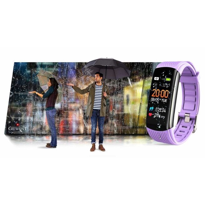 Smartband Giewont Czarny GW200-8 + Pasek Jasnofioletowy