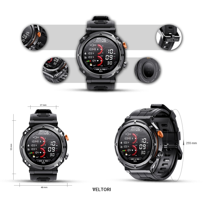 Smartwatch Veltori VT120-1 Czarny Pasek Silikonowy