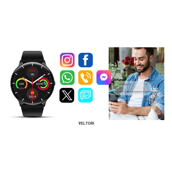 Smartwatch Veltori VT160-1 Czarny Pasek Silikonowy