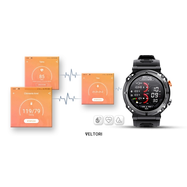 Smartwatch Veltori VT120-1 Czarny Pasek Silikonowy