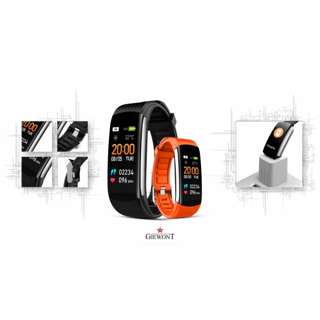 Smartband Giewont Czarny GW200-9 + Pasek Pomarańczowy