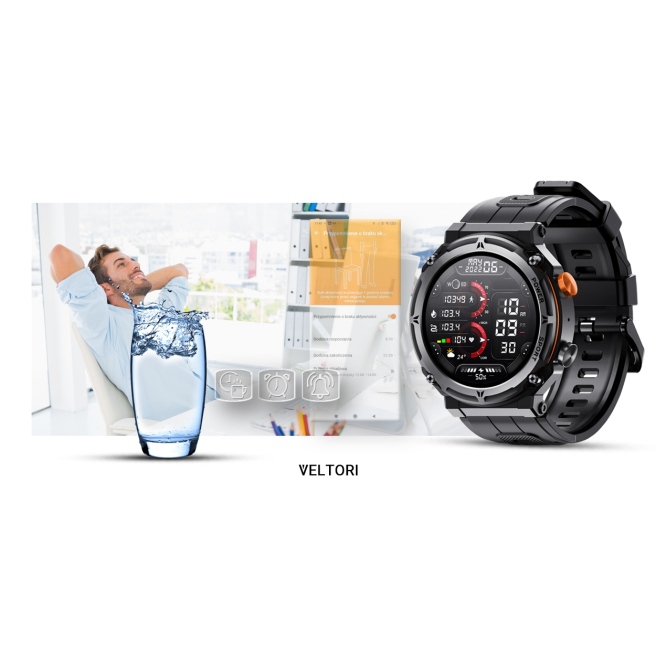 Smartwatch Veltori VT120-1 Czarny Pasek Silikonowy