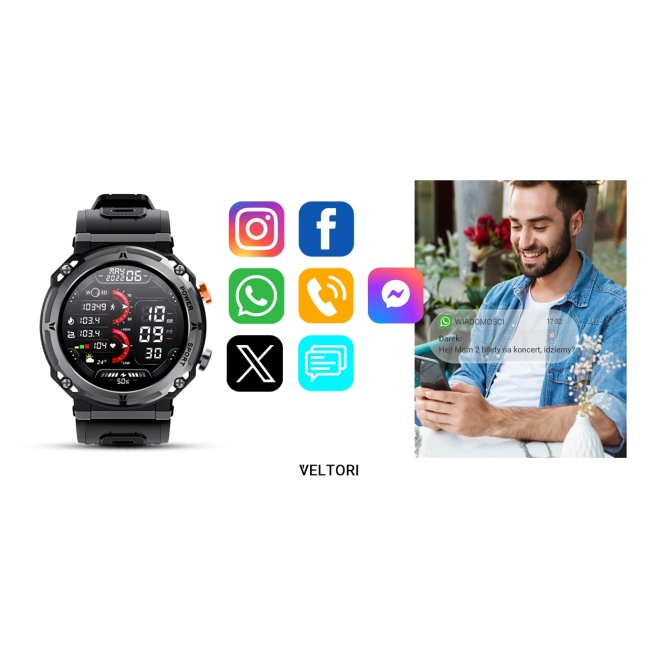 Smartwatch Veltori VT120-1 Czarny Pasek Silikonowy