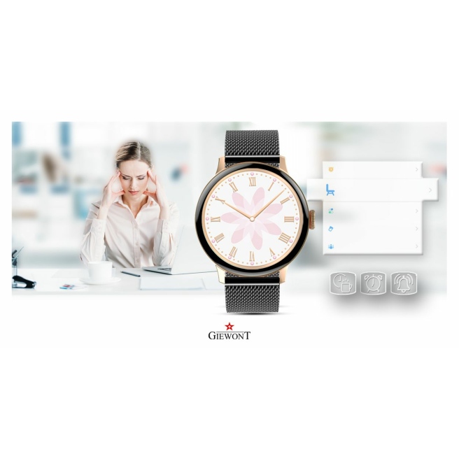 Smartwatch Damski Giewont GW330-4 Różowe Złoto-Czarny Pasek Silikonowy  + Czarna Bransoleta