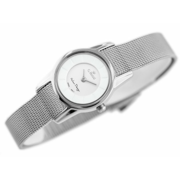 Mały zegarek damski marki G.Rossi na srebrnej bransolecie mesh. Srebrne wskazówki na srebrnej tarczy bez cyfr. Koperta zegarka o średnicy 24 mm.