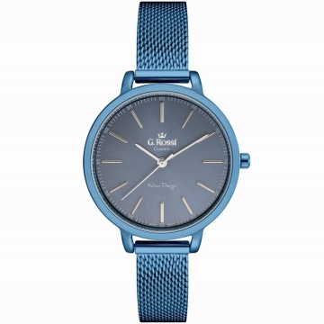Niebieski zegarek damski z bransoletą mesh G.Rossi C11760B-6F1