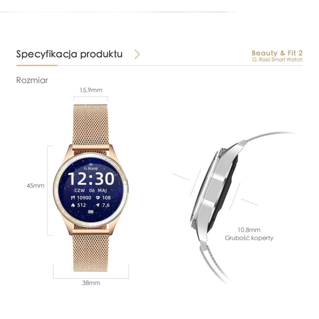 Damski Smartwatch G.Rossi + Dodatkowy czarny pasek BF2-4D2-2