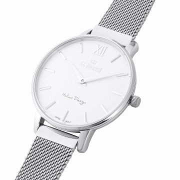 Cienki zegarek damski ze srebrną bransoletą mesh G.Rossi 12177B-3C1