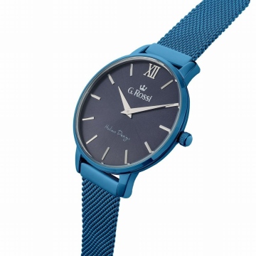 Zegarek damski z niebieską bransoletą mesh ze stali szlachetnej G.Rossi 12177B-6F1