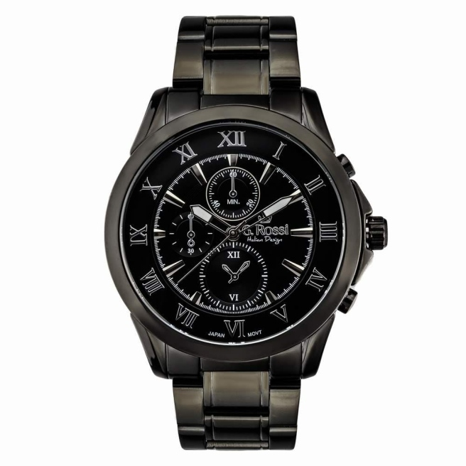 Solidny czarny zegarek męski G.Rossi 3844B-1A5 na czarnej bransolecie