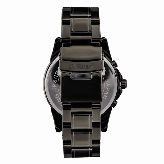 Solidny czarny zegarek męski G.Rossi 3844B-1A5 na czarnej bransolecie