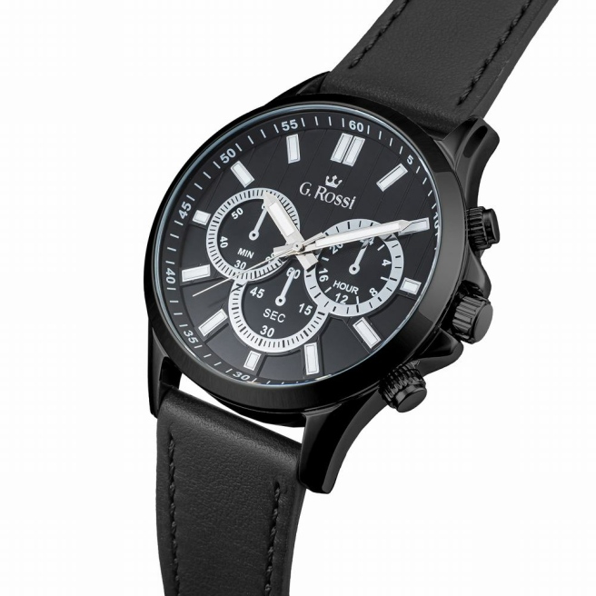 Zegarek męski na czarnym skórzanym pasku G.Rossi 8071A2-1A5