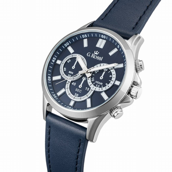 Zegarek męski na niebieskim skórzanym pasku G.Rossi 8071A2-6F1