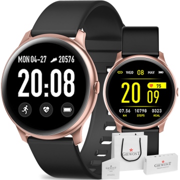 Polski Smartwatch Giewont GW100 Czarny pasek Różowo-złota koperta