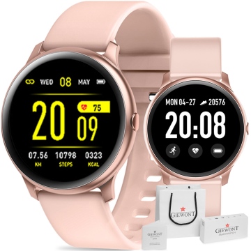 Polski Smartwatch Giewont GW100 Różowy pasek silikonowy