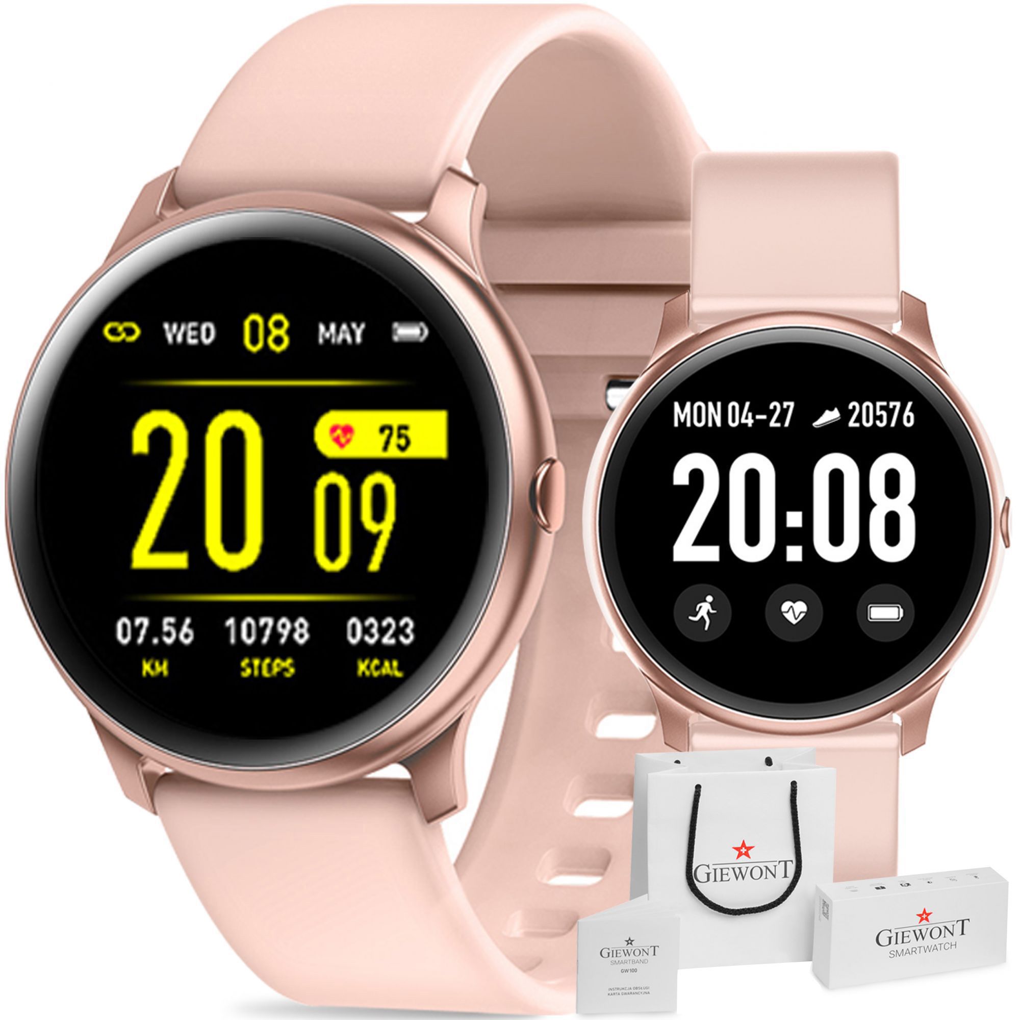 Polski Smartwatch Giewont GW100 Różowy pasek silikonowy Polski Smartwatch Giewont GW100 Różowy pasek silikonowy