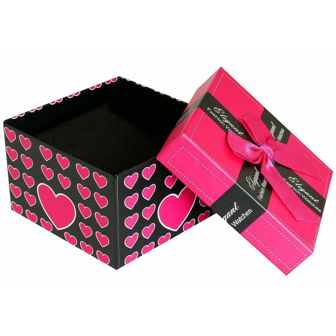 Pudełko na zegarek Fashion - kokardka serduszko - ciemny róż