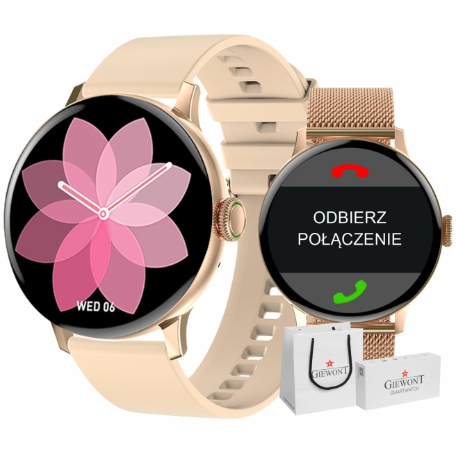 Smartwatch DAMSKI Różowy + Bransoleta Różowe Złoto Giewont GW330-1