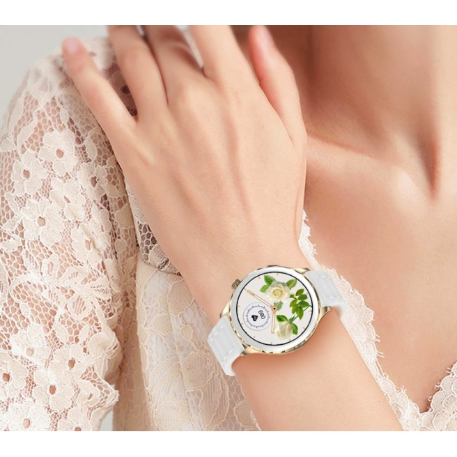 Smartwatch Damski Rubicon RNCF02-1 Srebrno-Srebrny + Czarny Silikonowy Pasek