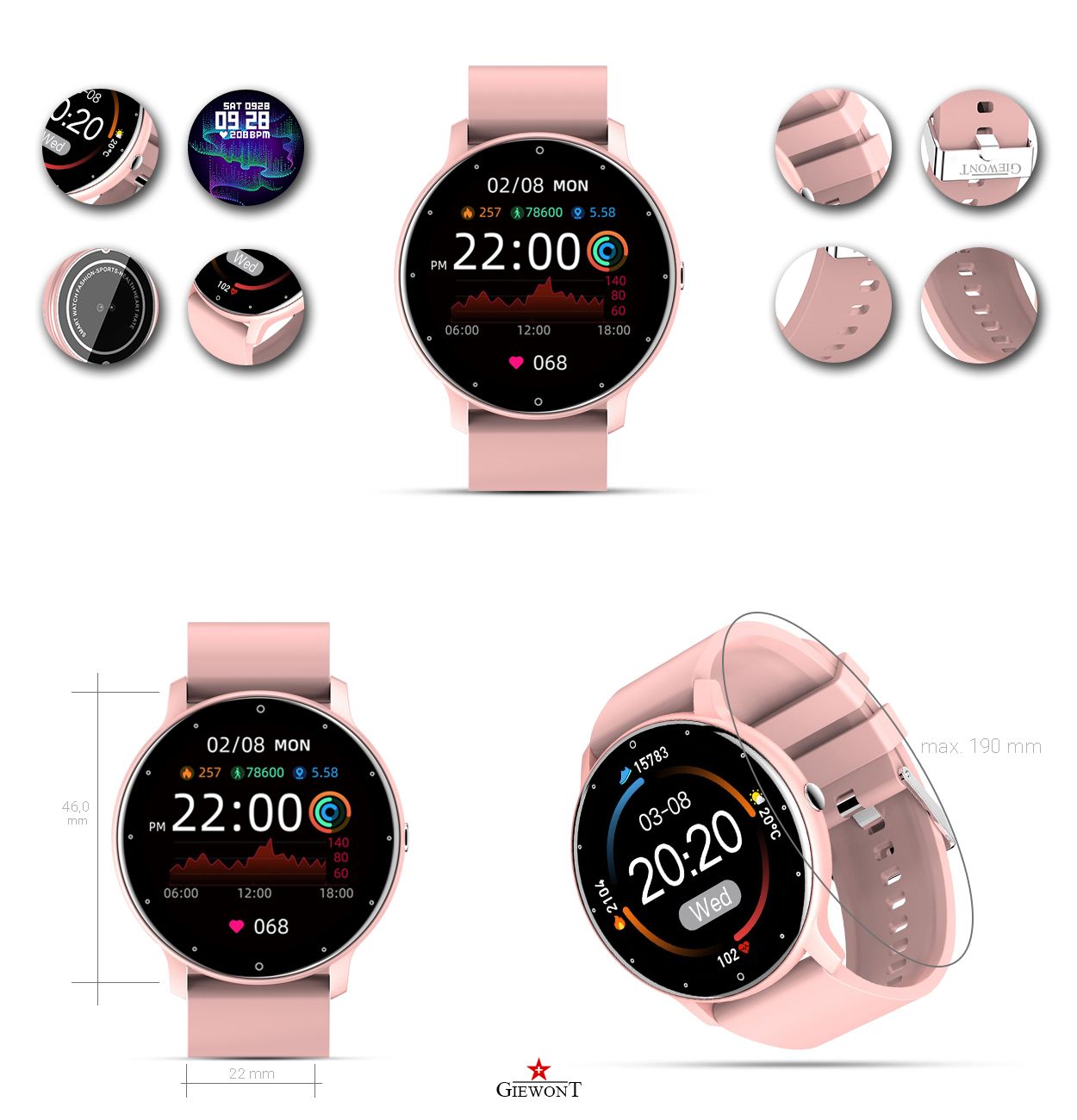 Smartwatch Giewont GW120-1 Różowe Złoto-Różowy Smartwatch Giewont GW120-1 Różowe Złoto-Różowy