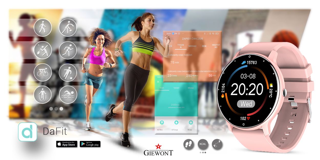 Smartwatch Giewont GW120-1 Różowe Złoto-Różowy Smartwatch Giewont GW120-1 Różowe Złoto-Różowy
