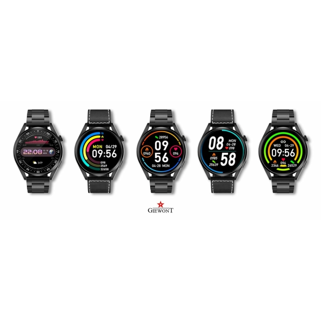 Smartwatch Giewont GW450-2 Czarny + Pasek Czarny Skórzany