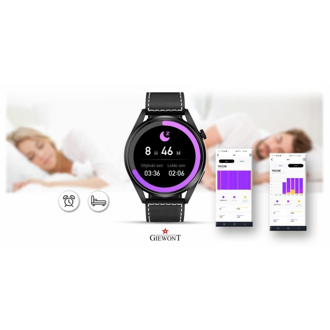 Smartwatch Giewont GW450-2 Czarny + Pasek Czarny Skórzany