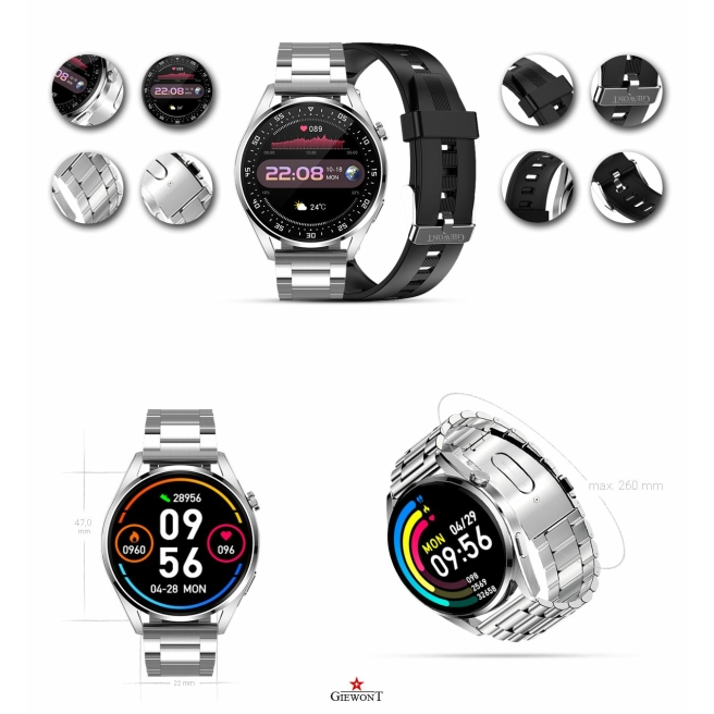 Smartwatch Giewont GW450-4 Srebrny + Pasek Czarny Silikonowy
