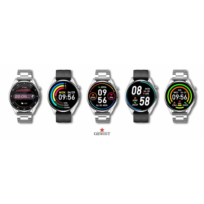 Smartwatch Giewont GW450-4 Srebrny + Pasek Czarny Silikonowy