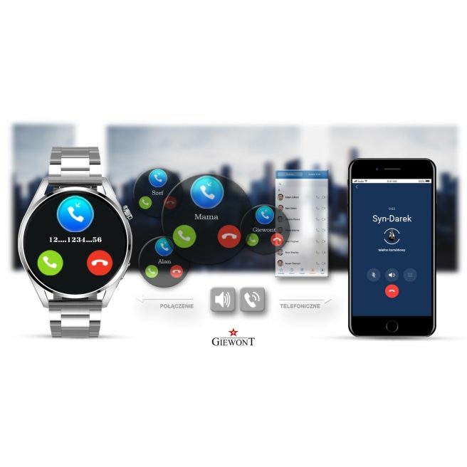 Smartwatch Giewont GW450-4 Srebrny + Pasek Czarny Silikonowy