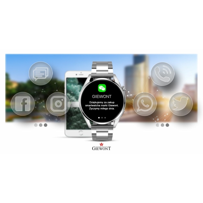 Smartwatch Giewont GW450-4 Srebrny + Pasek Czarny Silikonowy
