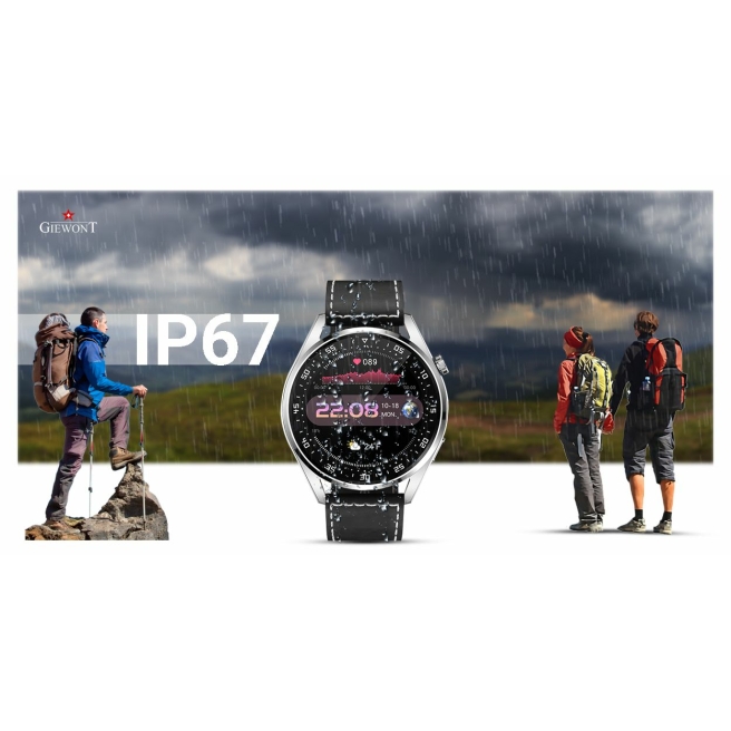 Smartwatch Giewont GW450-5 Srebrny + Pasek Czarny Skórzany