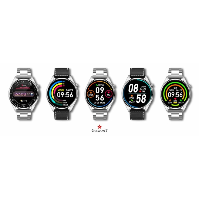 Smartwatch Giewont GW450-5 Srebrny + Pasek Czarny Skórzany