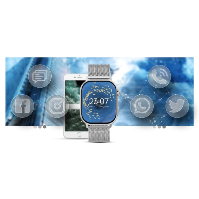 Smartwatch Gravity GT15-8 Szary Pasek Silikonowy + Srebrna Bransoleta