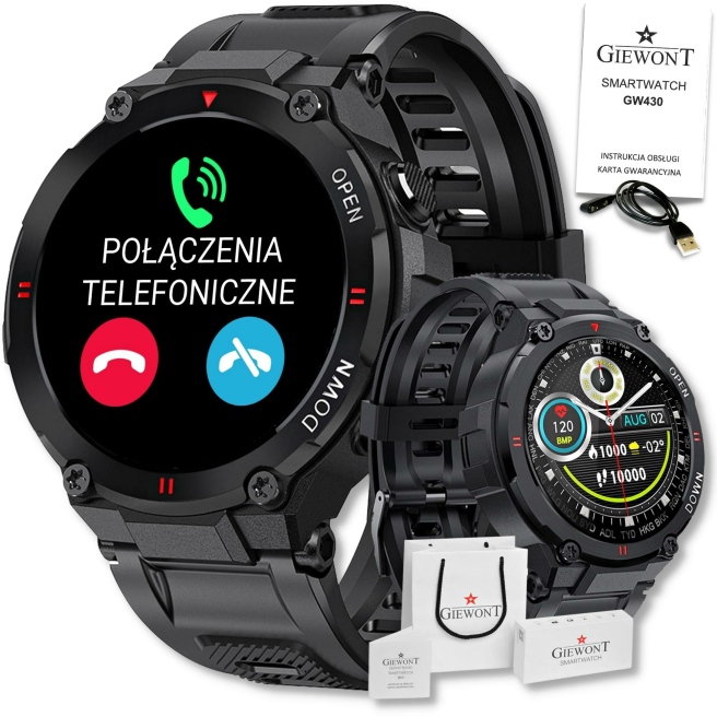Smartwatch Męski Giewont GW430-1 Czarny - Mikrofon i głośnik