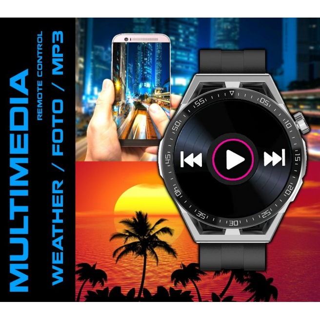 Smartwatch  Rubicon RNCE88-2 Czarny- Czarny Pasek Silikonowy + Czarna Bransoleta