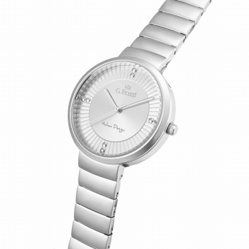 Srebrny zegarek damski G.Rossi na bransolecie. Srebrna koperta, tarcza i indeksy