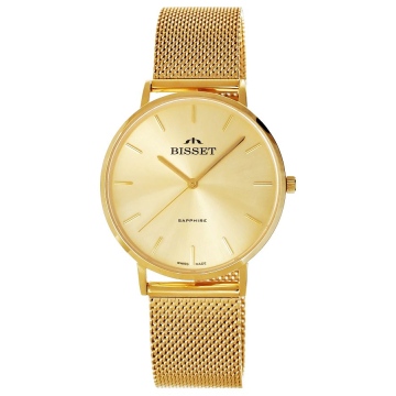Zegarek damski Bisset BSBF33-1 na bransolecie złotej, złota tarcza