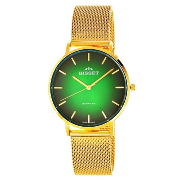 Zegarek damski Bisset BSBF33-2 na bransolecie złotej, czarna tarcza