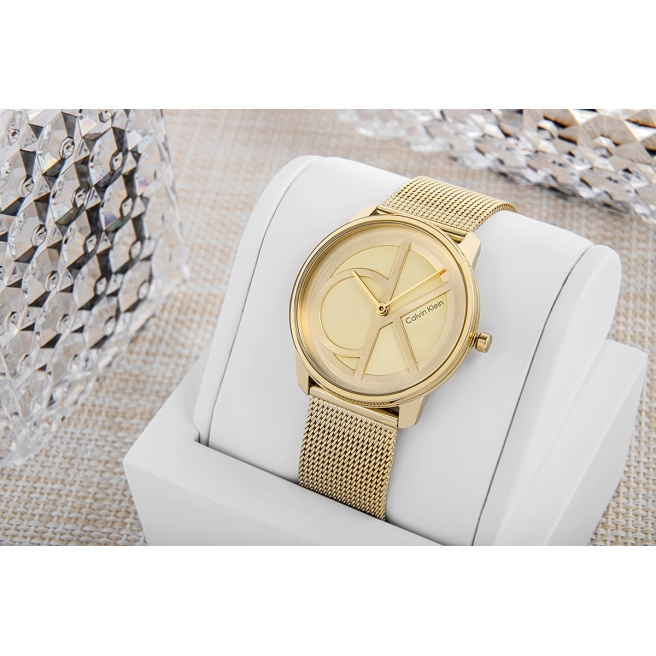 Zegarek damski Calvin Klein Iconic 25200034 na bransolecie mesh złotej ...