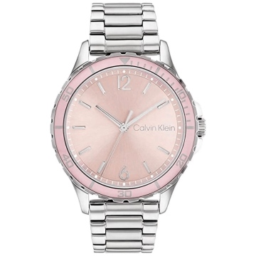 Zegarek damski Calvin Klein Sport For Her 25200096 na bransolecie srebrnej, różowa tarcza