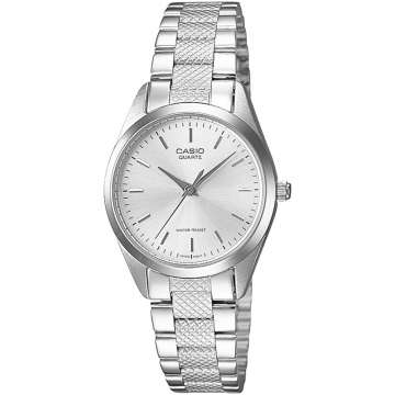 Zegarek damski Casio LTP-1274D-7ADF na srebrnej bransolecie, biała tarcza