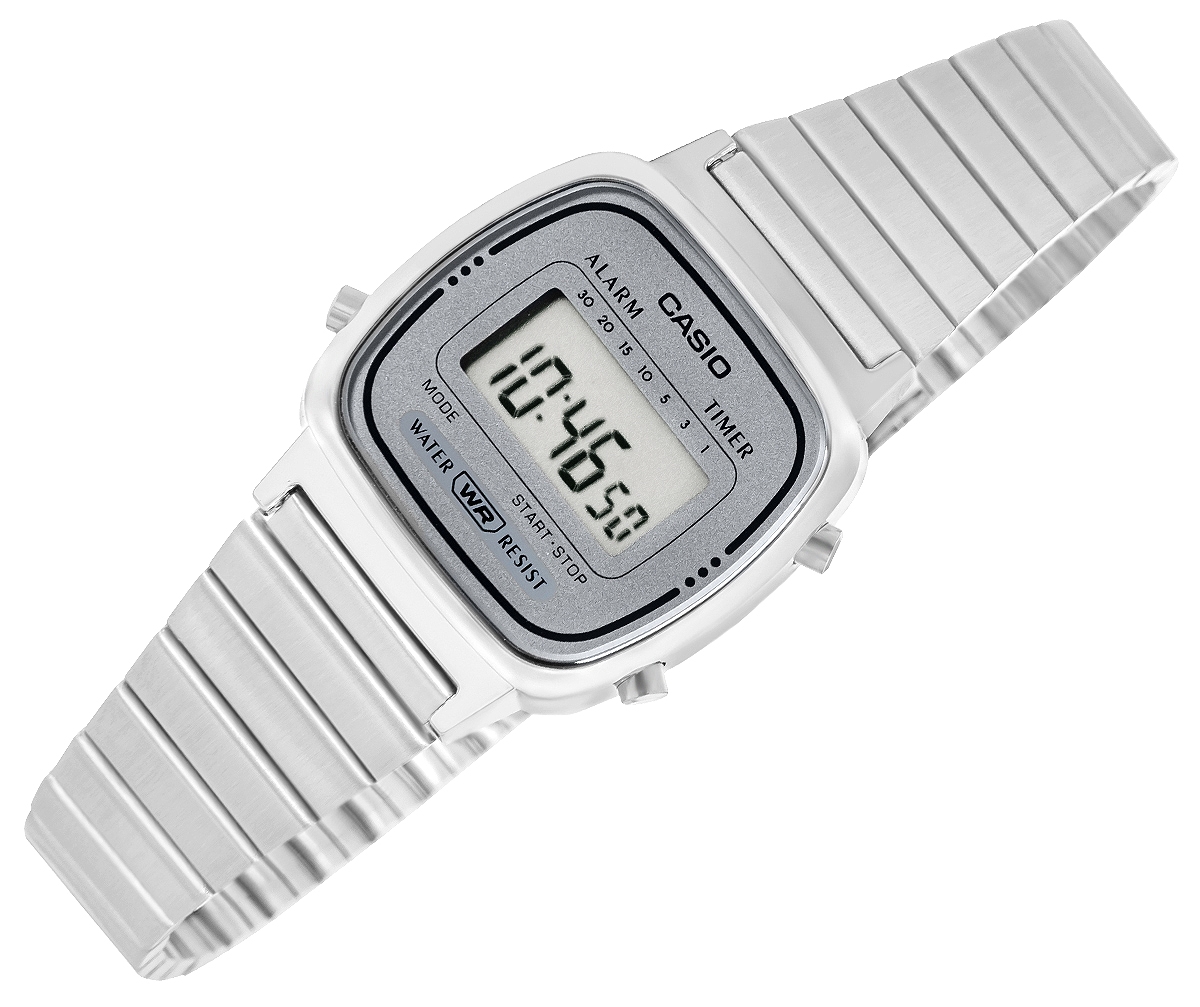 Zegarek damski Casio Vintage LA670WEA-7EF na bransolecie srebrnej, szara tarcza - zdjęcie 2 Zegarek damski Casio Vintage LA670WEA-7EF na bransolecie srebrnej, szara tarcza - zdjęcie 2