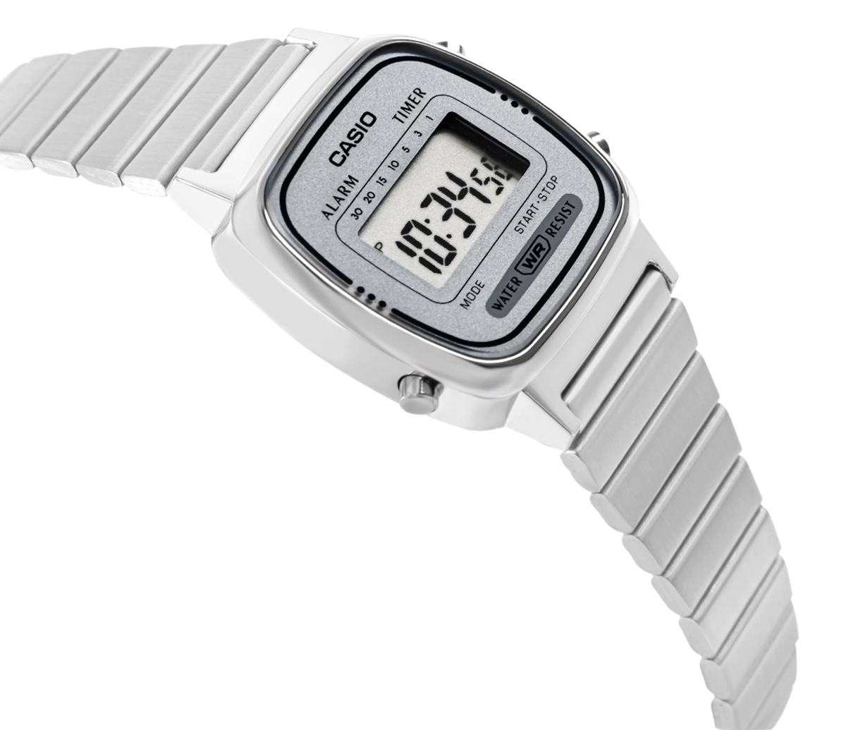 Zegarek damski Casio Vintage LA670WEA-7EF na bransolecie srebrnej, szara tarcza - zdjęcie 3 Zegarek damski Casio Vintage LA670WEA-7EF na bransolecie srebrnej, szara tarcza - zdjęcie 3