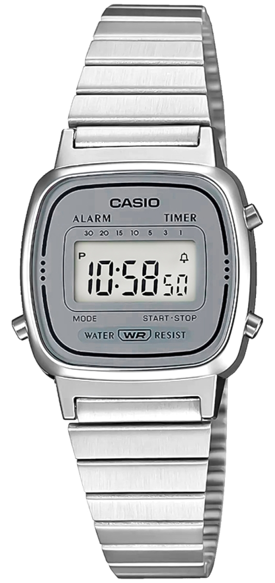 Zegarek damski Casio Vintage LA670WEA-7EF na bransolecie srebrnej, szara tarcza Zegarek damski Casio Vintage LA670WEA-7EF na bransolecie srebrnej, szara tarcza
