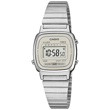 Zegarek damski Casio Vintage LA670WEA-8AEF na bransolecie srebrnej, ecru tarcza