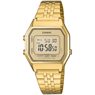 Zegarek damski Casio Vintage LA680WEGA-9ER na złotej bransolecie, złota tarcza