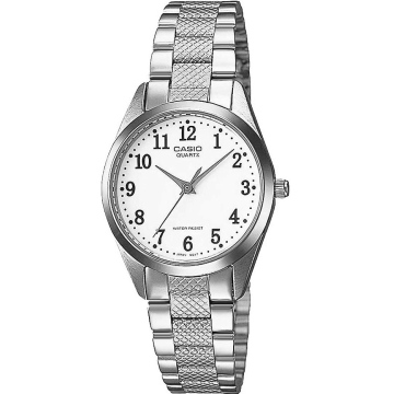 Zegarek damski Casio LTP-1274D-7BDF na bransolecie srebrnej, biała tarcza