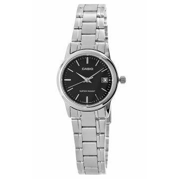 Zegarek damski Srebrny Casio LTP-V002D-1AUDF na bransolecie srebrnej, czarna tarcza
